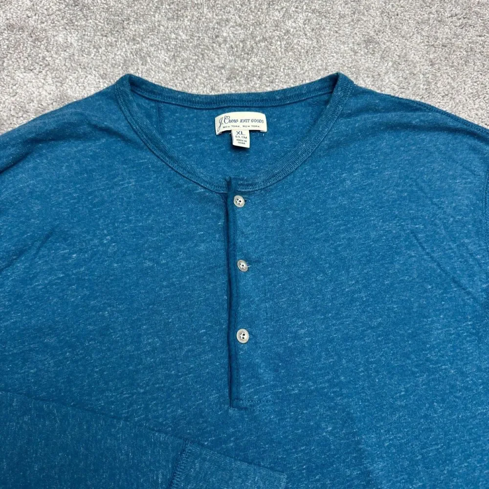J.Crew Knit Goods Slim Flagstone Marled Henley Long Sleeve shirt Mens XL Blue